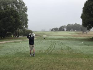 13 yr old Benjamin Lewis teeing off at Presidents Cup